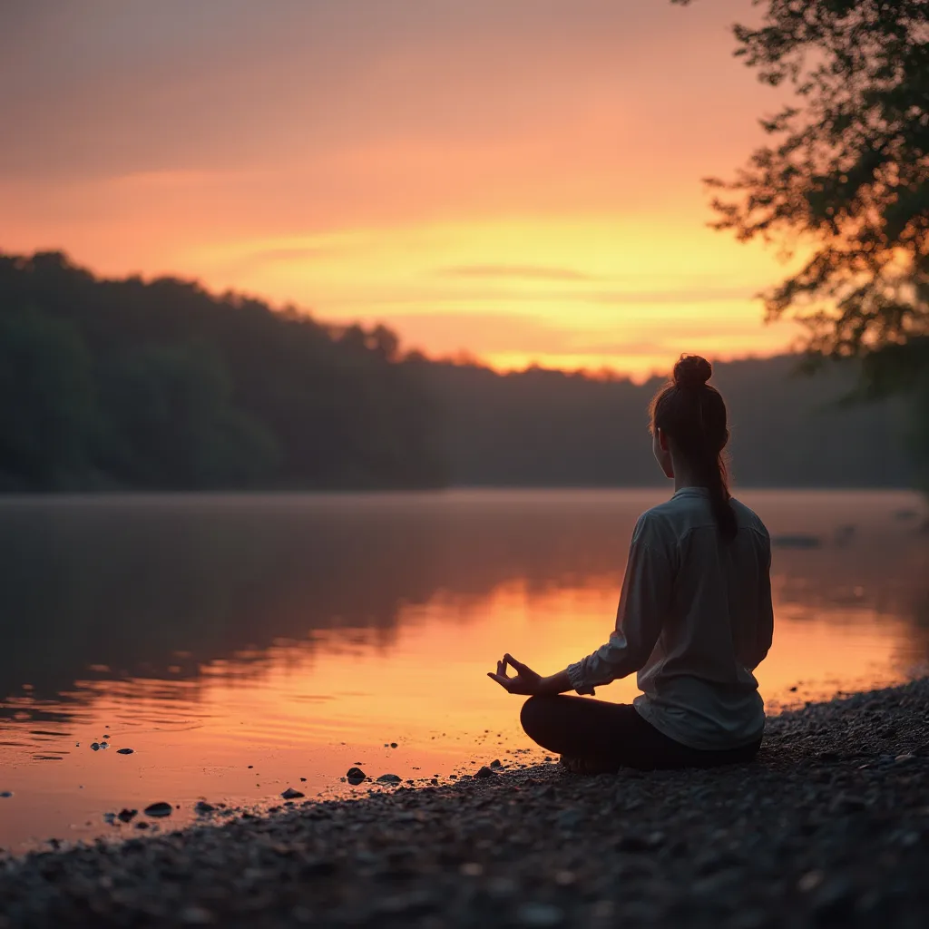 Meditace v přírodě u jezera